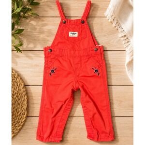 OshKosh B'gosh Baby‎ Girls Coral Floral Embroidered Overalls 12M Cotton